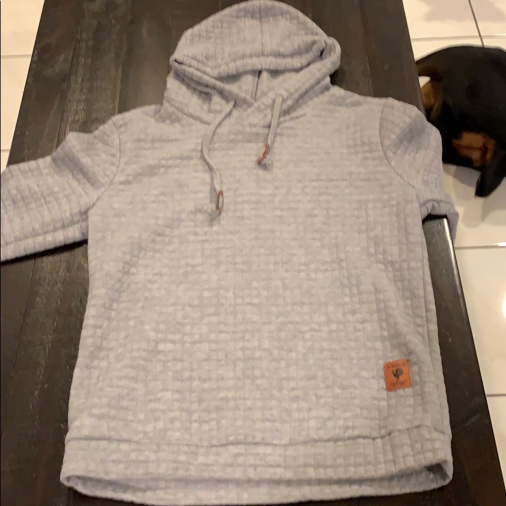 Large SIIMHWRSS Gray Long Sleeve Quilted Hoodie